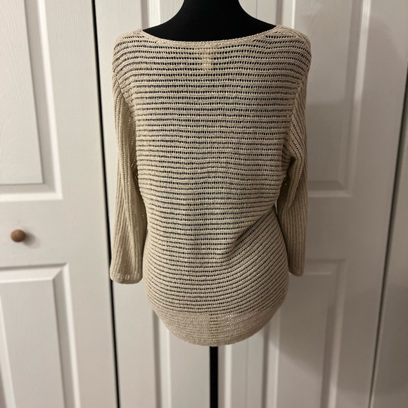 Chico's Cream V-Neck Sweater with Ribbed Knit, Beachcoverup, Casual, SummerBoho - Picture 2 of 5